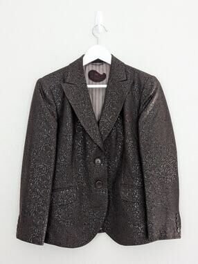 Etro Milano Rose Jacquard Blazer IT 46 US 10 Large L Bronze Metallic Peak Lapel